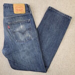 Levi's 514 Slim Straight Leg Jeans Men's 32x30 Blue Dark Wash Denim Distressed